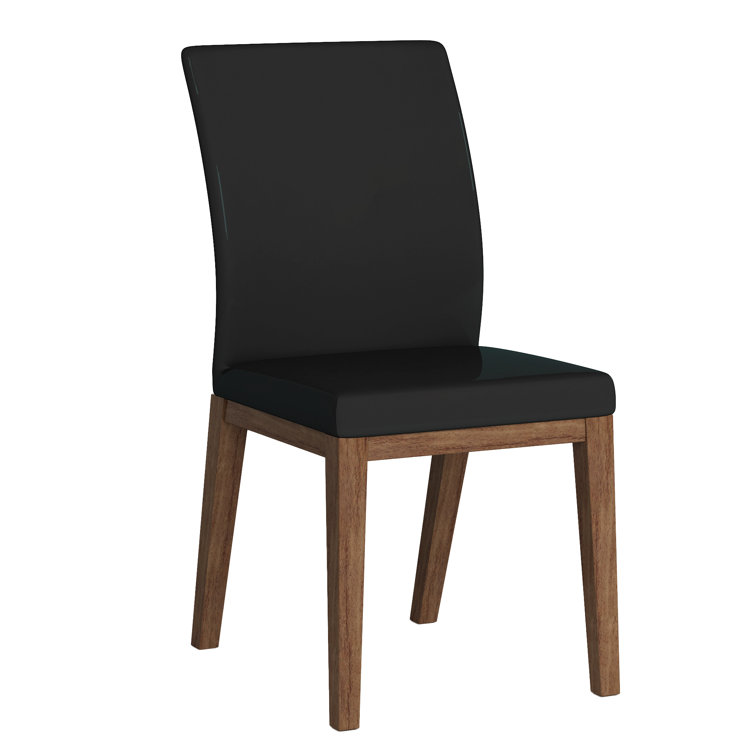 Emma Modern Curved Back Black Faux Leather Side Chair with Solid Wood Legs