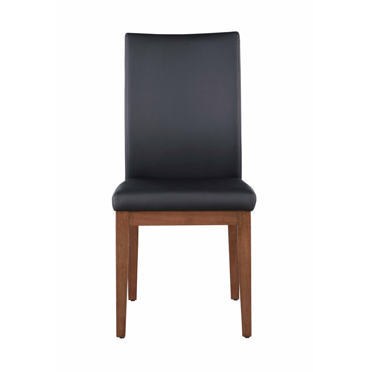 Emma Modern Curved Back Black Faux Leather Side Chair with Solid Wood Legs