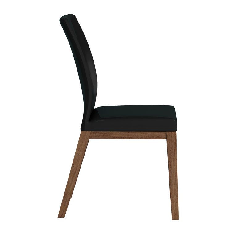 Emma Modern Curved Back Black Faux Leather Side Chair with Solid Wood Legs