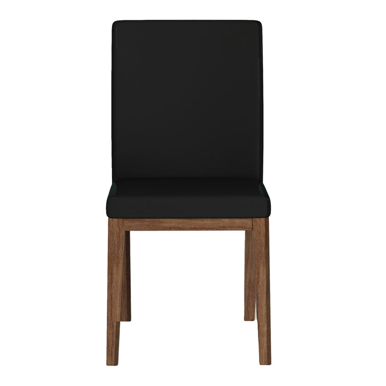 Emma Modern Curved Back Black Faux Leather Side Chair with Solid Wood Legs