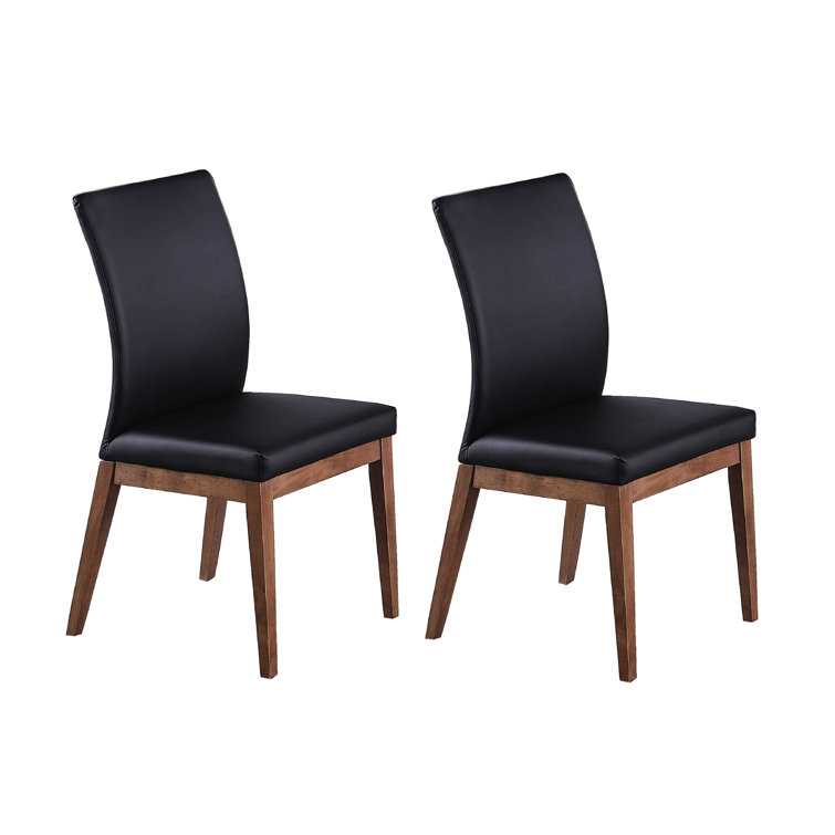 Emma Modern Curved Back Black Faux Leather Side Chair with Solid Wood Legs
