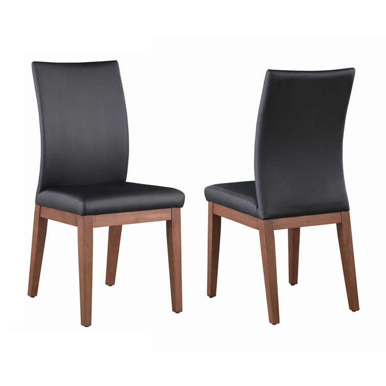 Emma Modern Curved Back Black Faux Leather Side Chair with Solid Wood Legs