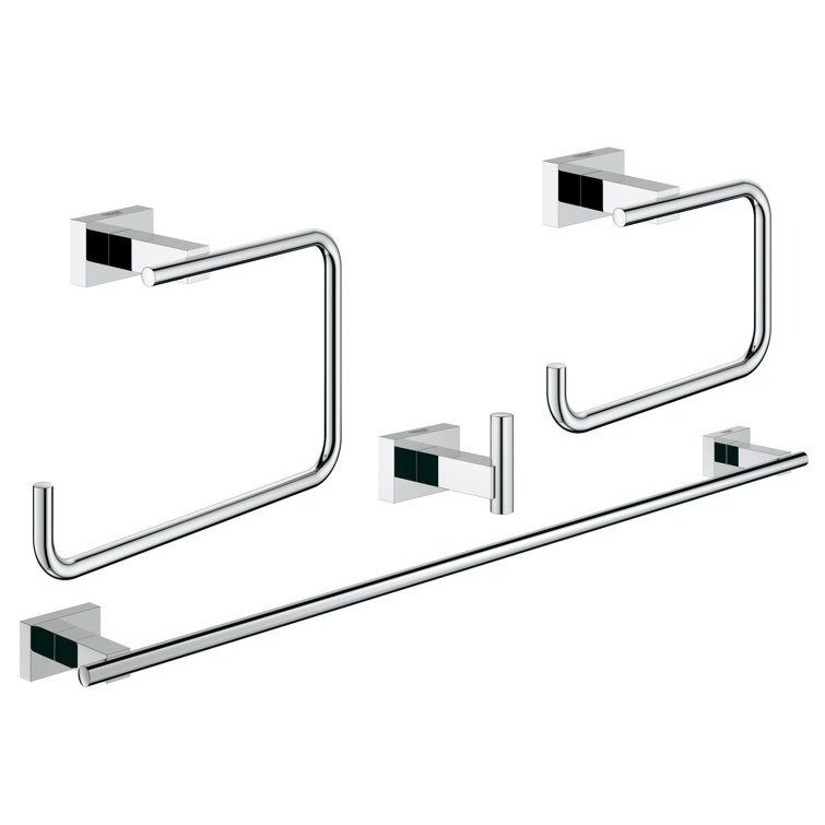 Chic Modern 4-Piece Chrome Bathroom Accessory Set with Towel Ring