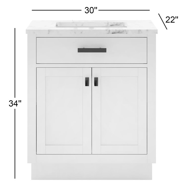 Hartford 30'' White Single Sink Vanity with Marble Top