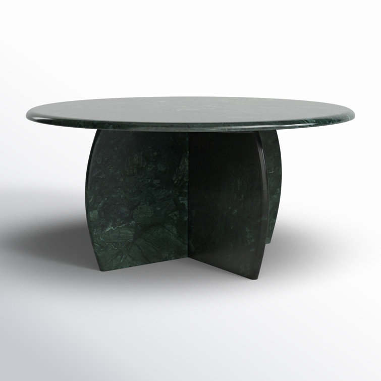 Green Marble Round Coffee Table with Cross Legs