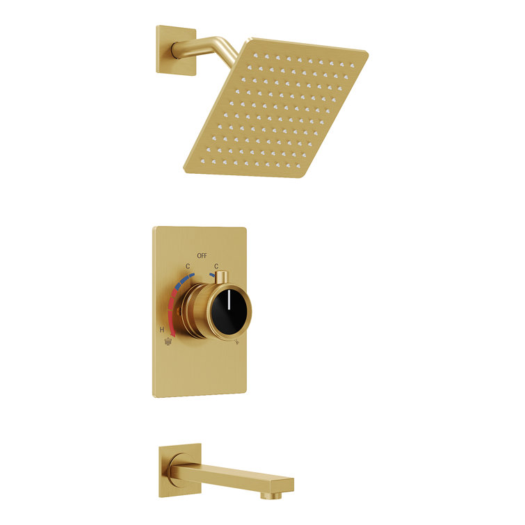 Brushed Gold Wall-Mounted Rain Shower and Tub Faucet Set