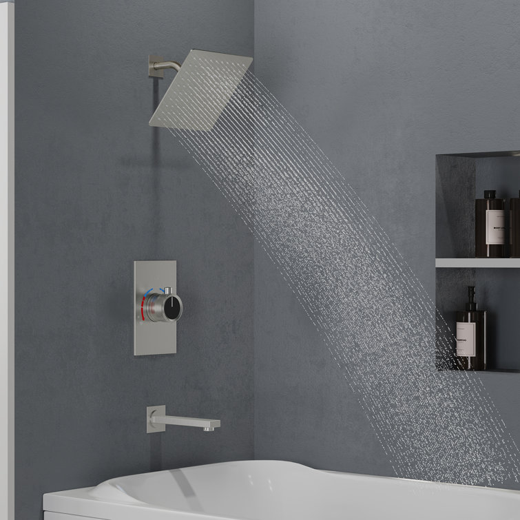 Brushed Nickel Wall Mounted Rain Shower Faucet Set with Handheld