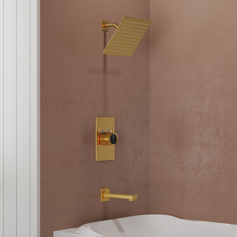Brushed Gold Wall-Mounted Rain Shower and Tub Faucet Set