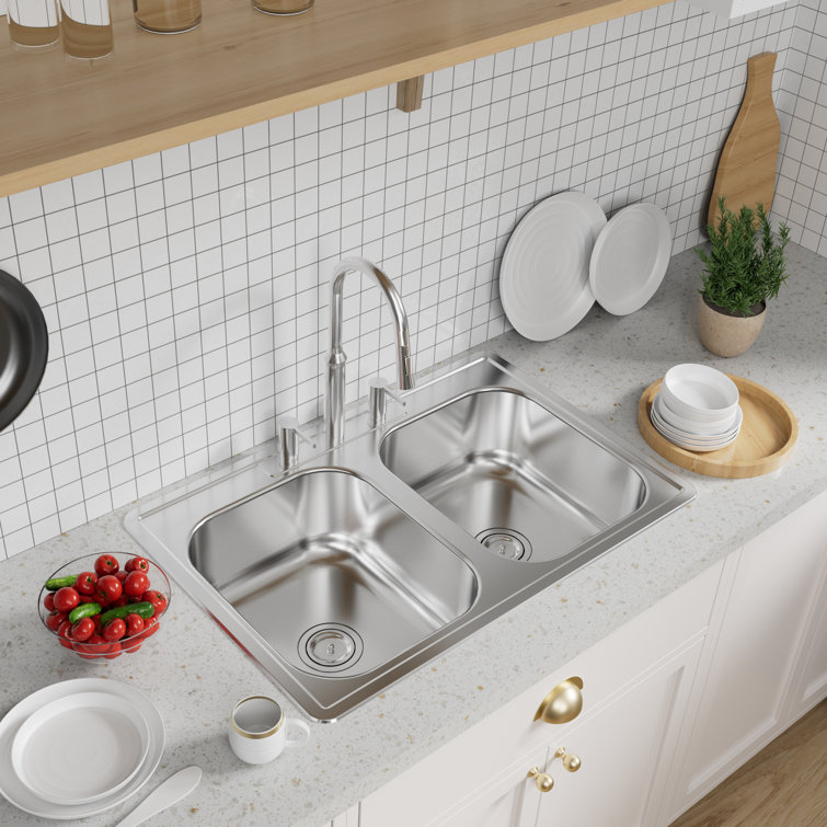 Stainless Steel 33" Double Bowl Drop-In Kitchen Sink