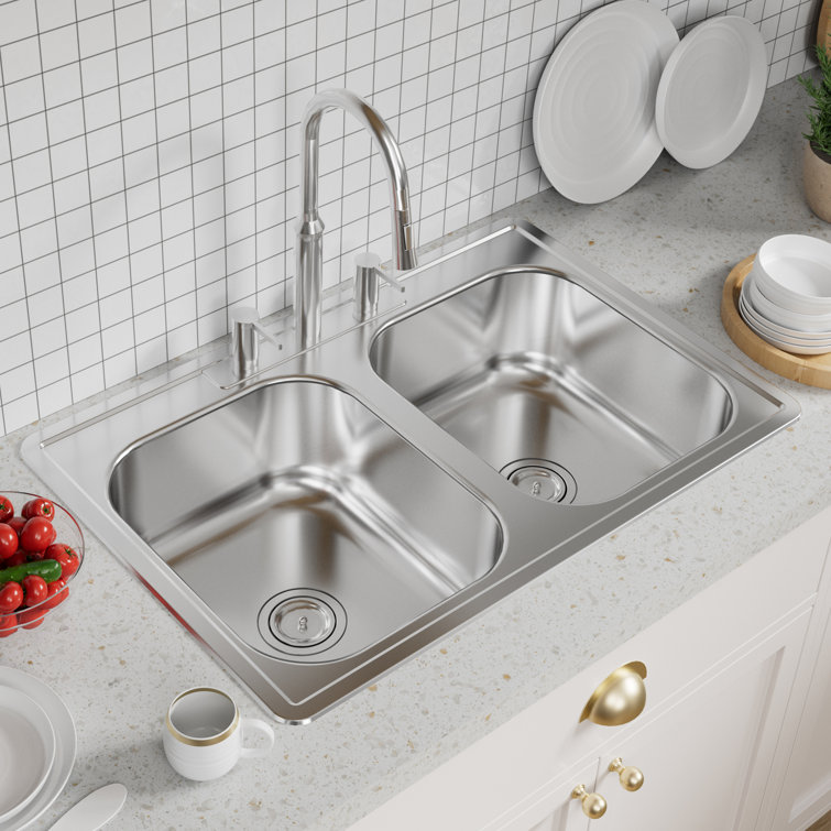 Stainless Steel 33" Double Bowl Drop-In Kitchen Sink
