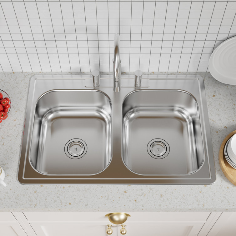 Stainless Steel 33" Double Bowl Drop-In Kitchen Sink