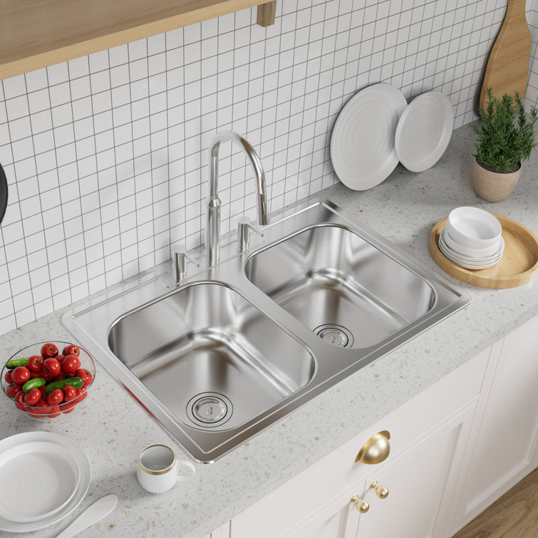 Stainless Steel 33" Double Bowl Drop-In Kitchen Sink