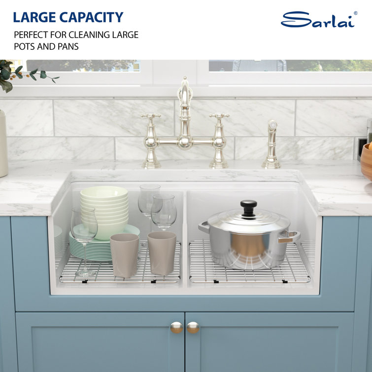 33'' White Ceramic Farmhouse Workstation Kitchen Sink with Accessories