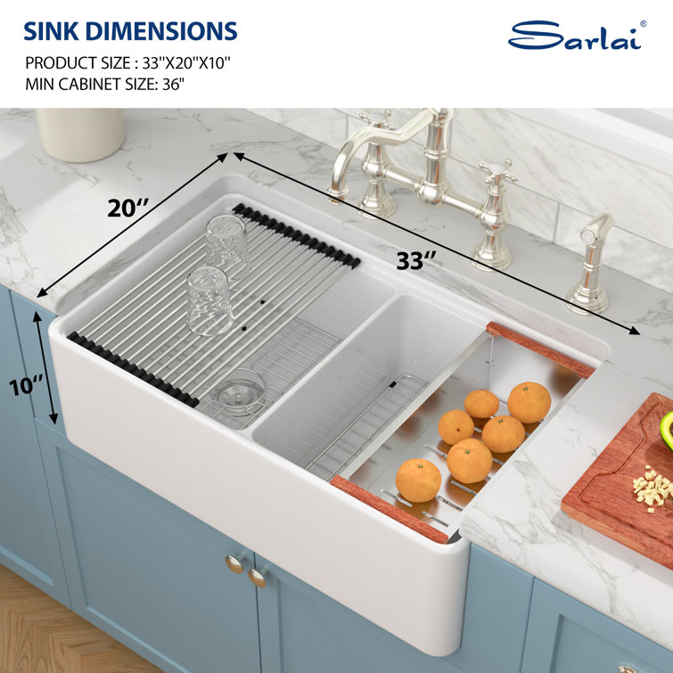 33'' White Ceramic Farmhouse Workstation Kitchen Sink with Accessories