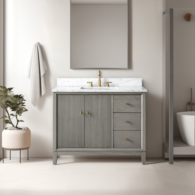 42" Driftwood Gray Freestanding Bathroom Vanity with Engineered Marble Top