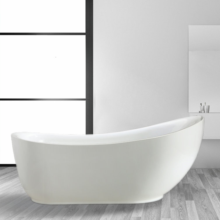 Everlie 71'' White Acrylic Freestanding Soaking Bathtub