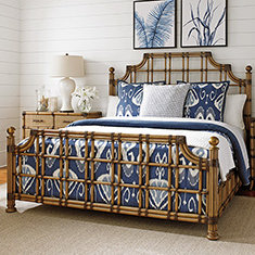 Queen Brown Rattan Poster Bed with Headboard