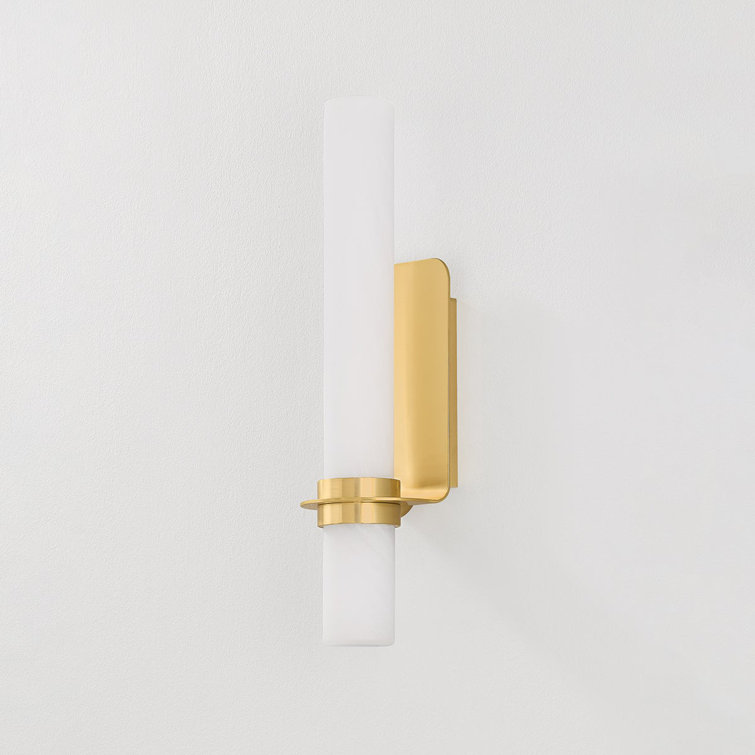 Aged Brass LED Wall Sconce with Matte Cloud Glass Shade