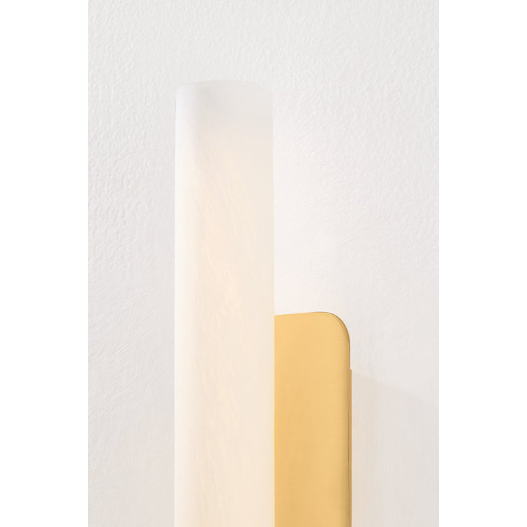 Aged Brass LED Wall Sconce with Matte Cloud Glass Shade