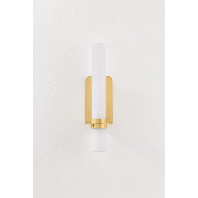Aged Brass LED Wall Sconce with Matte Cloud Glass Shade