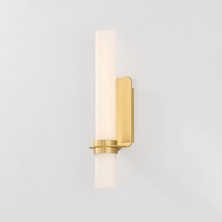 Aged Brass LED Wall Sconce with Matte Cloud Glass Shade