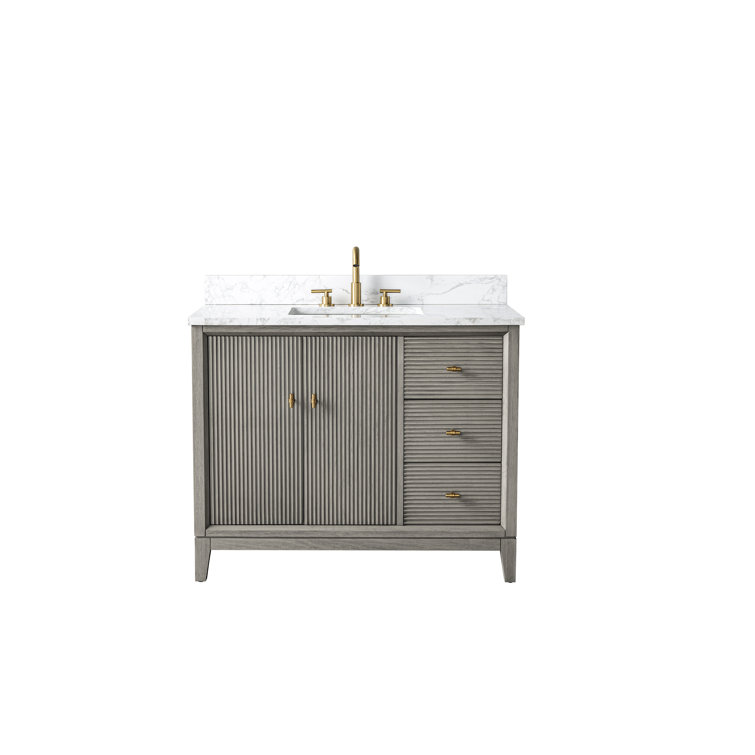42" Driftwood Gray Freestanding Bathroom Vanity with Engineered Marble Top