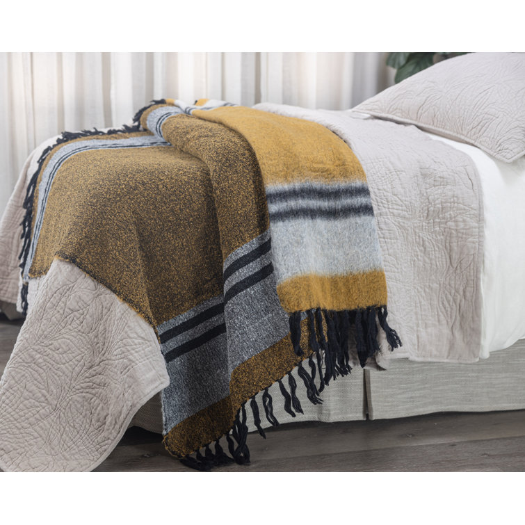 Ochre and Multi Wool Fringed Throw Blanket