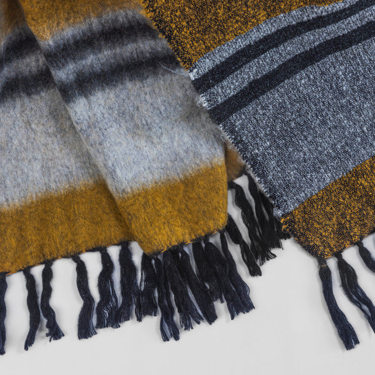 Ochre and Multi Wool Fringed Throw Blanket
