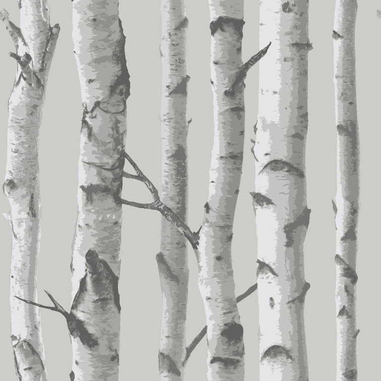 Grey Birch Tree Peel and Stick Vinyl Wallpaper