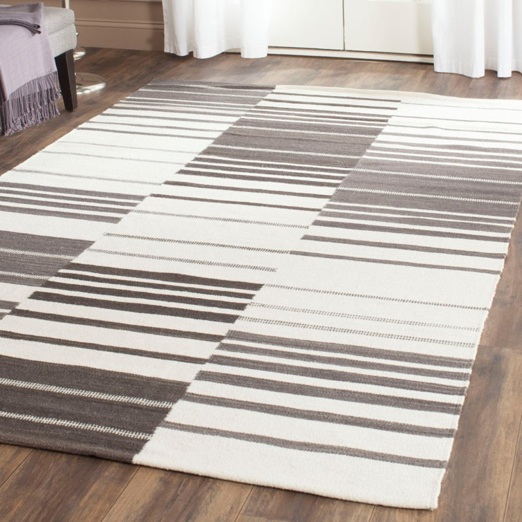 Handmade Dark Brown and Ivory Wool Flatweave Rug