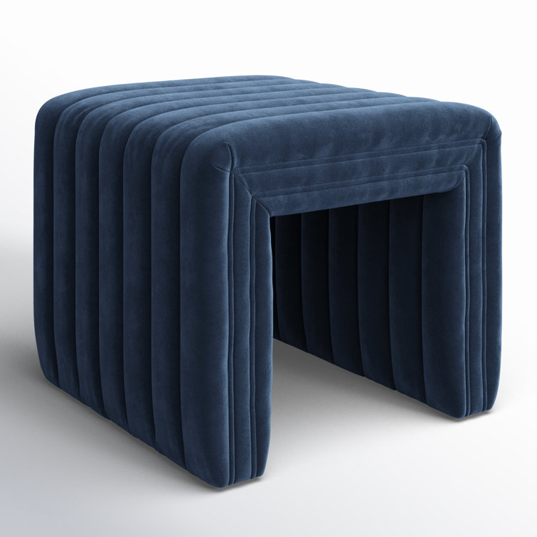 Sapphire Navy Velvet Square Upholstered Ottoman