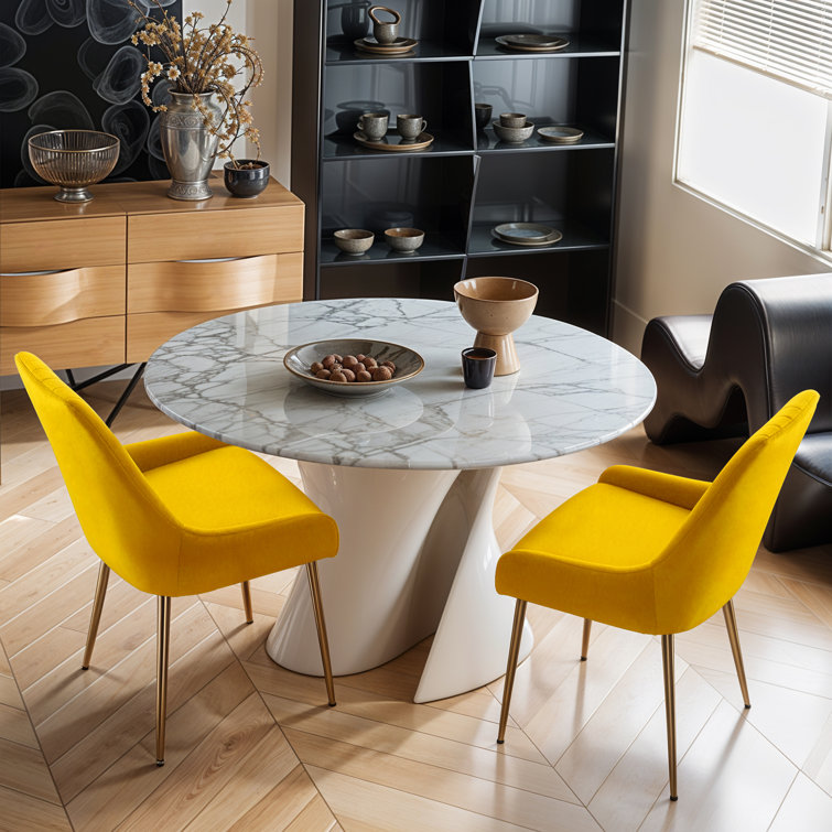 Mustard Velvet Upholstered Side Chair with Gold Metal Legs