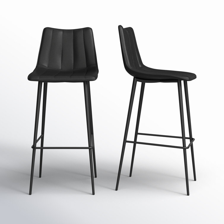 Black Vegan Leather Low Back Counter Stools with Steel Frame, Set of 2