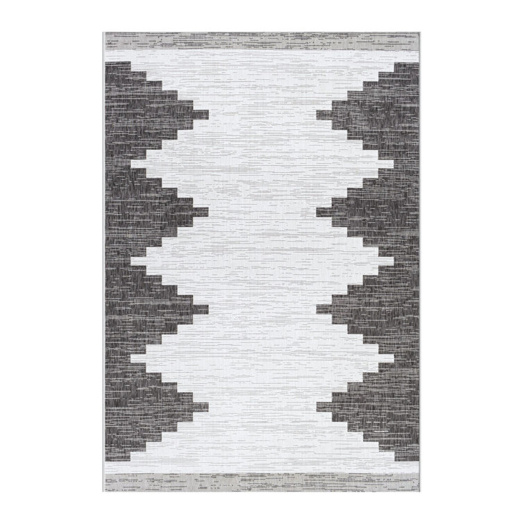 Black and Ivory Rectangular Braided Synthetic Rug