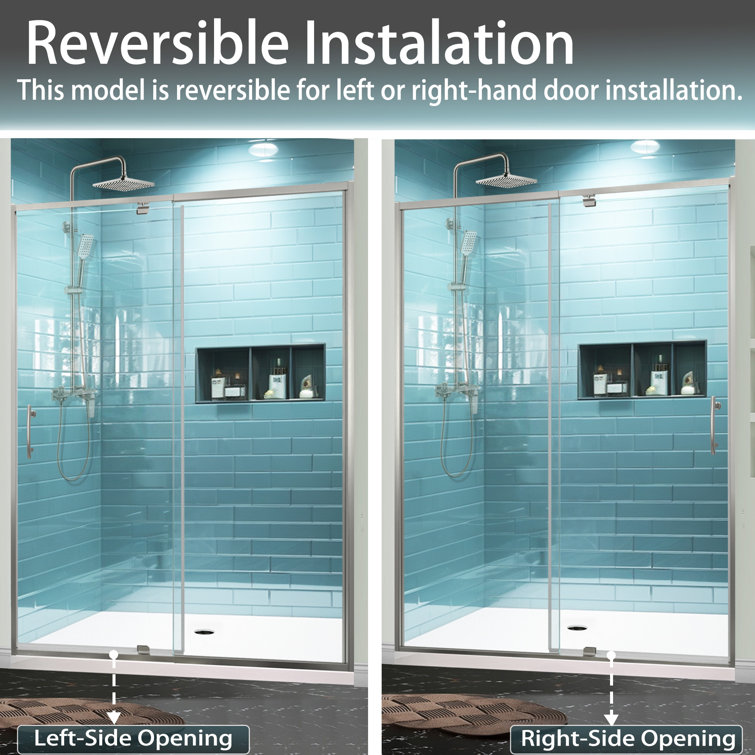 Brushed Nickel Semi-Frameless Pivot Shower Door with Clear Glass