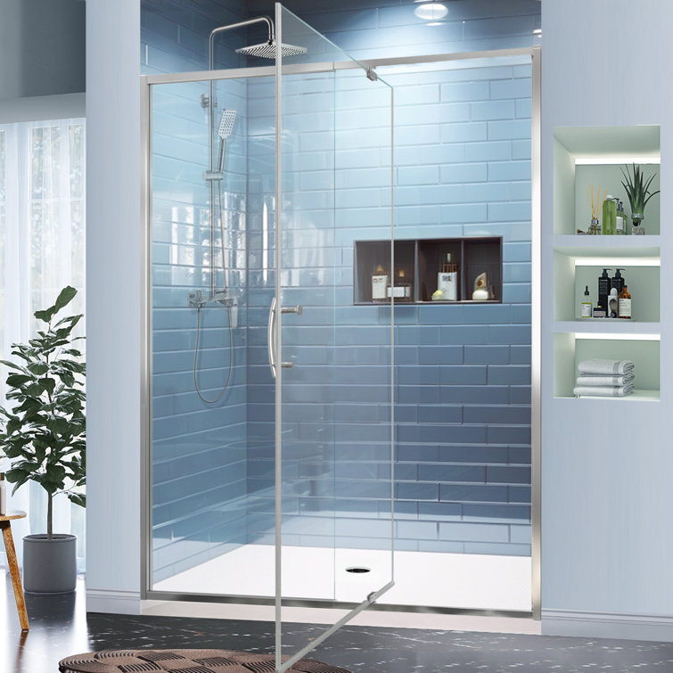 60 in. Chrome Semi-Frameless Pivot Shower Door with Clear Glass