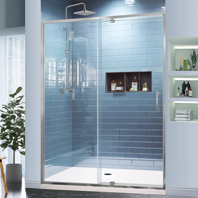 60 in. Chrome Semi-Frameless Pivot Shower Door with Clear Glass