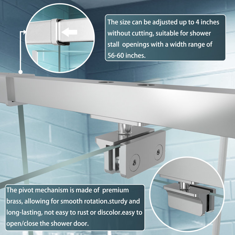 60 in. Chrome Semi-Frameless Pivot Shower Door with Clear Glass