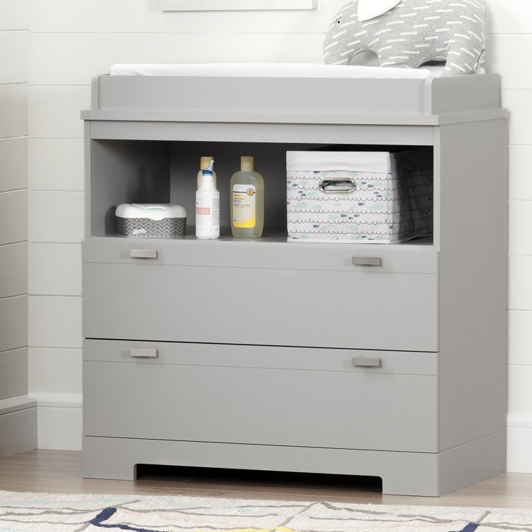 Soft Gray Laminated Particleboard Changing Table Dresser with Drawers