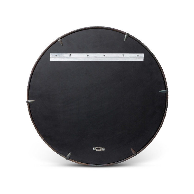 Black Metal Round Wall Mirror with Ornate Design