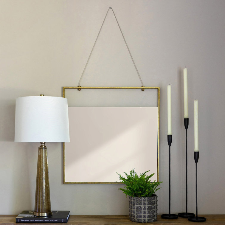 Gold Square Metal Wall Mirror with Cable Hanger