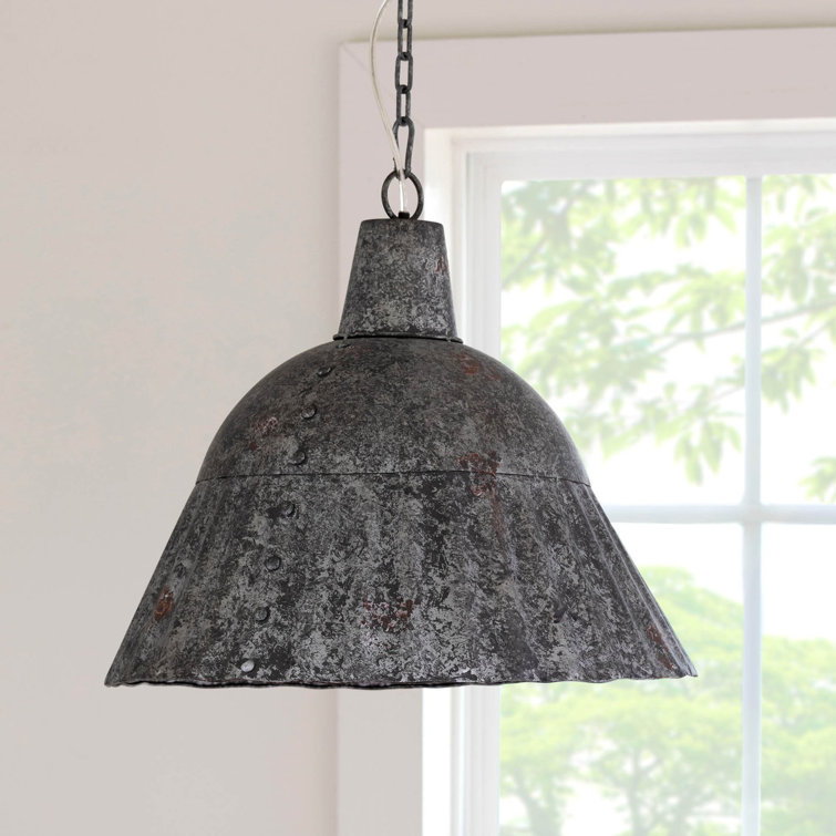 Gray Fluted Galvanized Metal Farmhouse Pendant Light