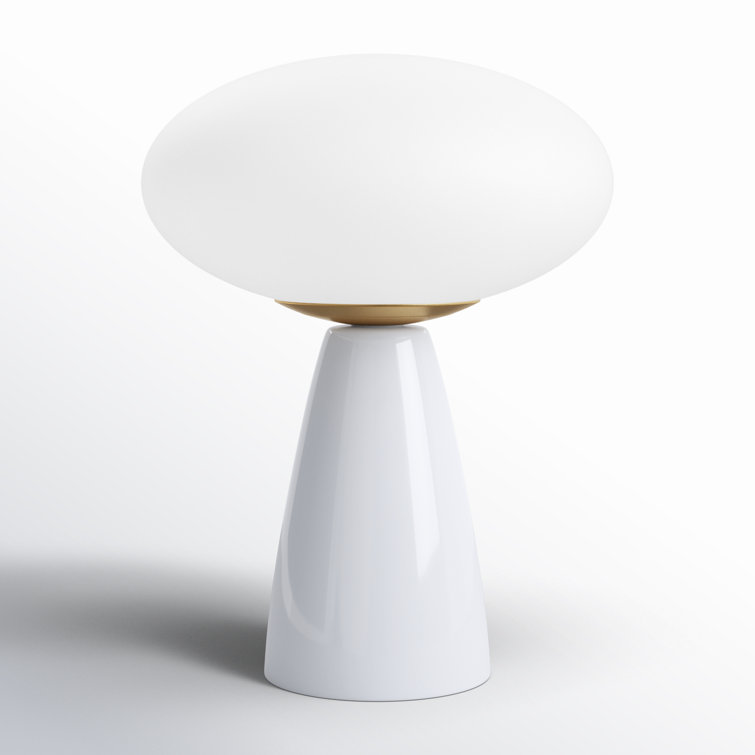White Ceramic Table Lamp with Glass Bell Shade