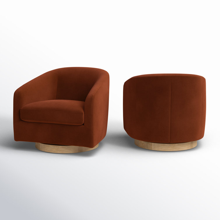 Bella Burnt Orange Velvet Swivel Barrel Chairs, Set of 2