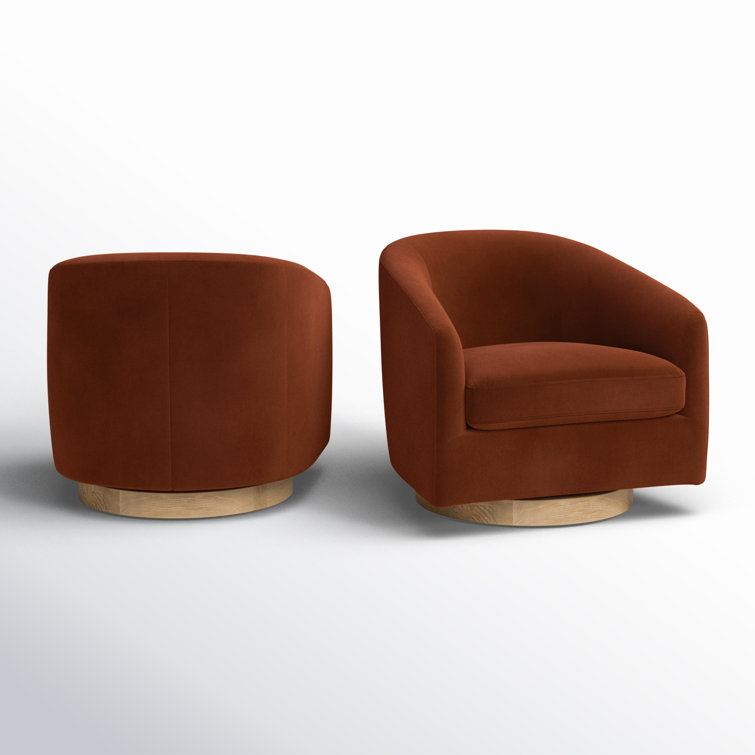 Bella Burnt Orange Velvet Swivel Barrel Chairs, Set of 2