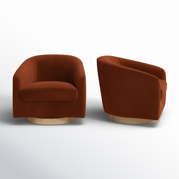 Bella Burnt Orange Velvet Swivel Barrel Chairs, Set of 2