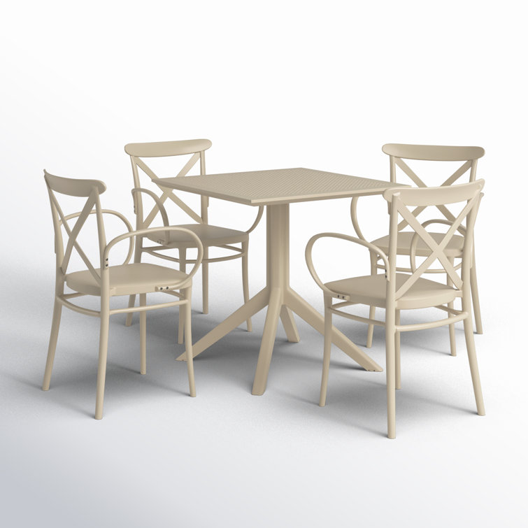 Taupe Plastic Resin Square Outdoor Dining Set for 4
