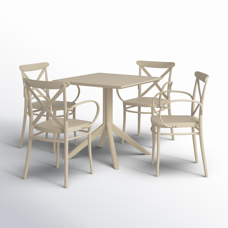Taupe Plastic Resin Square Outdoor Dining Set for 4