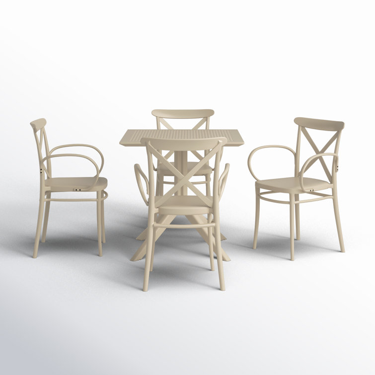 Taupe Plastic Resin Square Outdoor Dining Set for 4