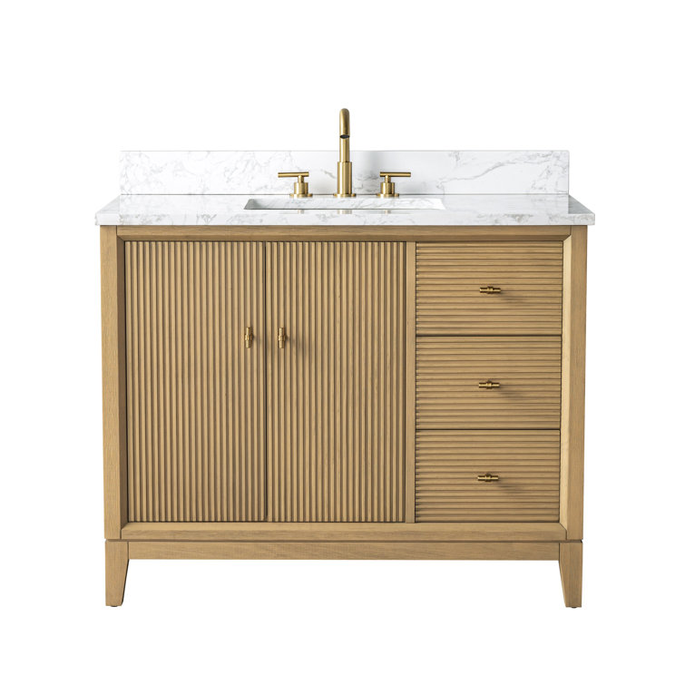 Natural Oak Single Bathroom Vanity with Golden Brushed Hardware